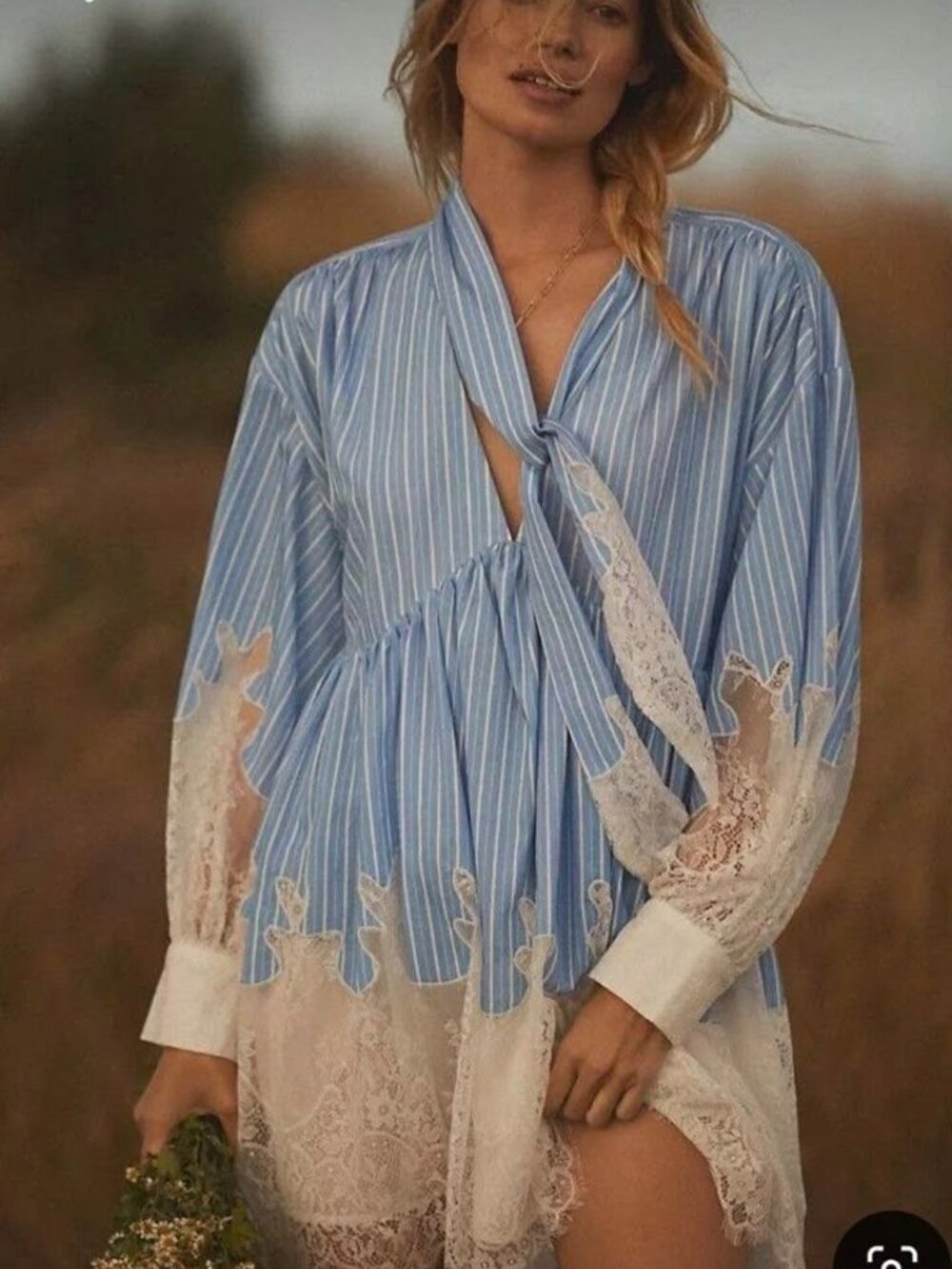 Maeve V-Neck Ombre Lace Mini Shirt Dress size US 4 EUR 36 UK 8 Striped - Picture 3 of 15